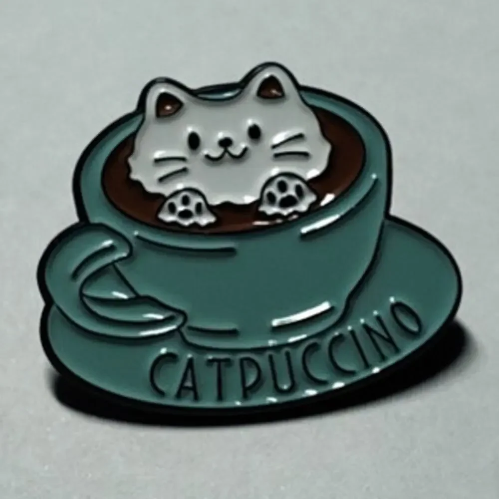 Cute Catpuccino Cat In A Coffee Cup Pin Kitty Lapel Hat Brooch